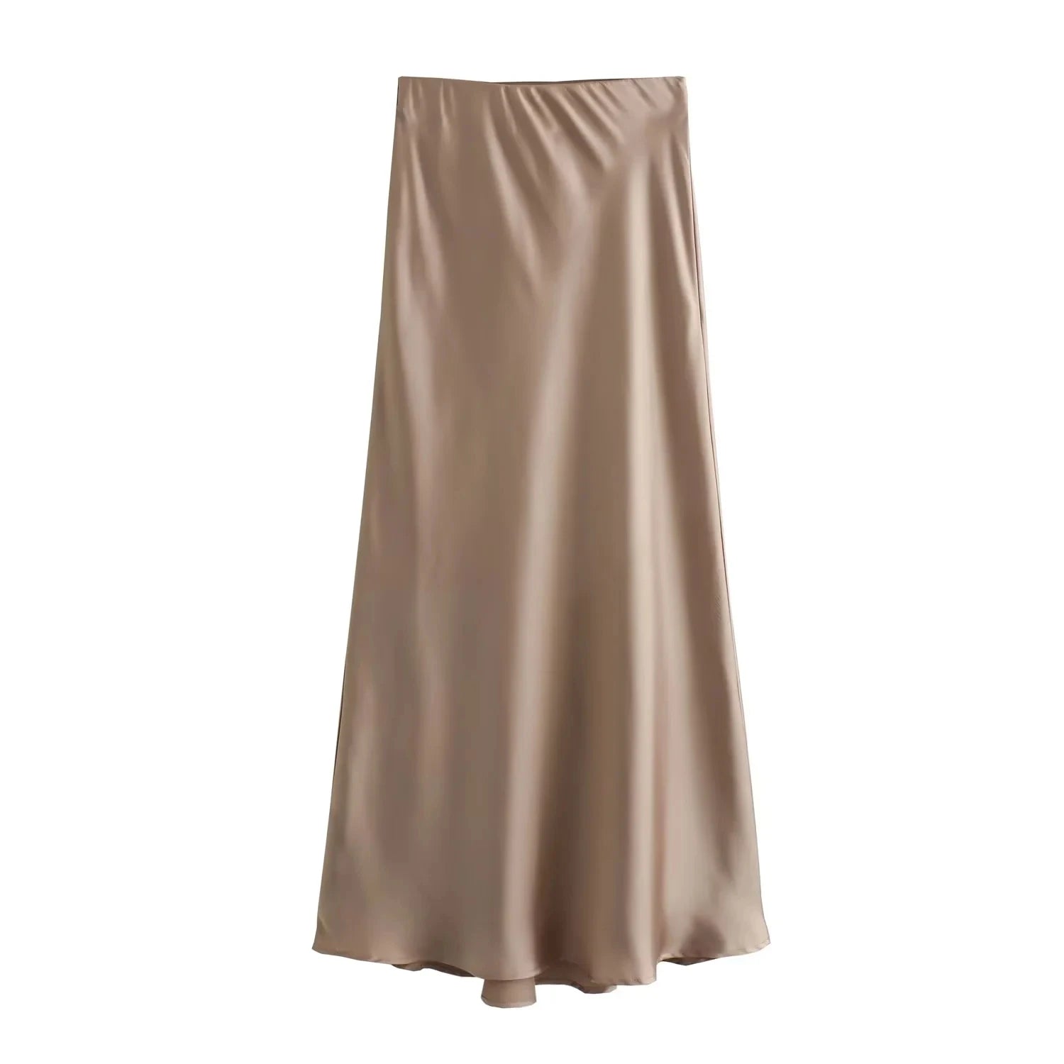 Vintage Satin Solid Long Skirts